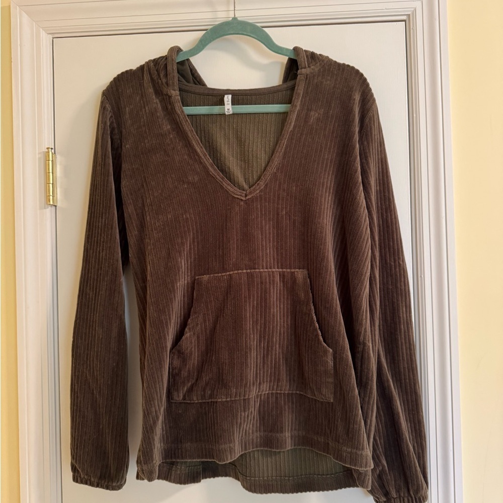 Z Supply Brown Corduroy V-Neck Hoodie - Picture 2 of 4